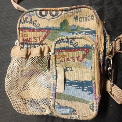 Route 66 Multicolor Tapestry Shoulder Bag with Mesh Pocket, Fabric Travel Theme