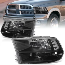 Pair For 2009-2018 Dodge Ram 1500 2500 3500 Headlights Assembly Black Quad Lamps