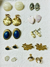 Vintage Clip On Earrings Lot Lucite Cabochon Dangle Faux Pearl Rhinestone e434