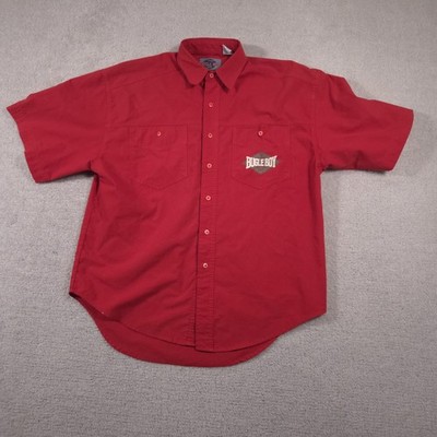 Vintage Bugle Boy Shirt Mens Extra Large Red Short Sleeve Button Up Workwear 90s