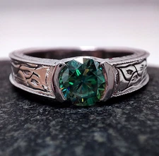 1.00 Carat Round Cut Blue Green Moissanite Solitaire Euro Shank 925 Silver Ring7