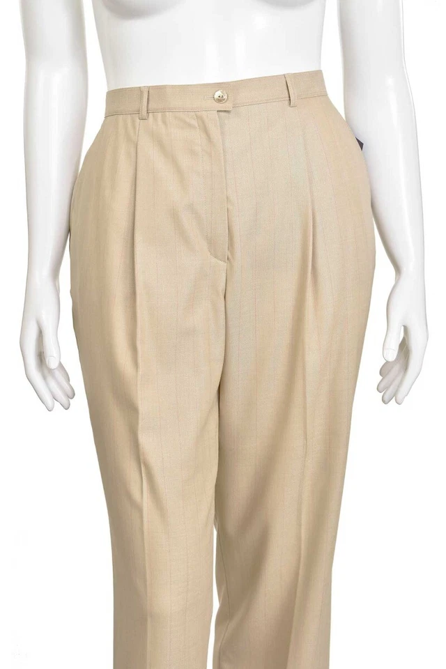 Pantalones Escada Beige/Melocotón Rayas Mezcla Lana/Seda Clásicos Plisados Frontales Talla 44/14 Foto 3 de 4