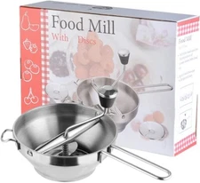 Hungry Artisan Stainless Steel Food Mill W/ 3 Milling Discs Food Prep W/ manual