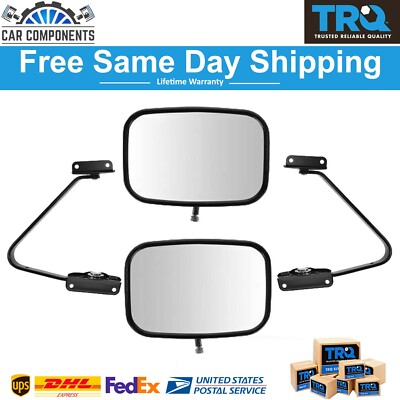 TRQ New Mirrors Manual Swing Lock 5'' x 8'' Black LH & RH Set For 1980-1992 Bronco