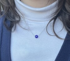 Sterling Silver Evil Eye Necklace, Blue Eye Charm, Protection Good Luck Necklace