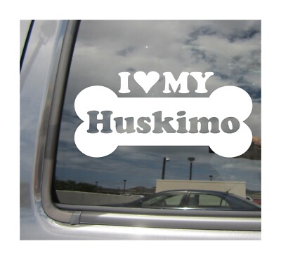 I Heart Love My Huskimo - Mixed Dog Bone Car Vinyl Decal Sticker 13497