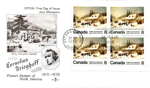 Canada 1972  FDC #610p  LR block   CORNELIUS KRIEGHOFF - The Blacksmith's Shop