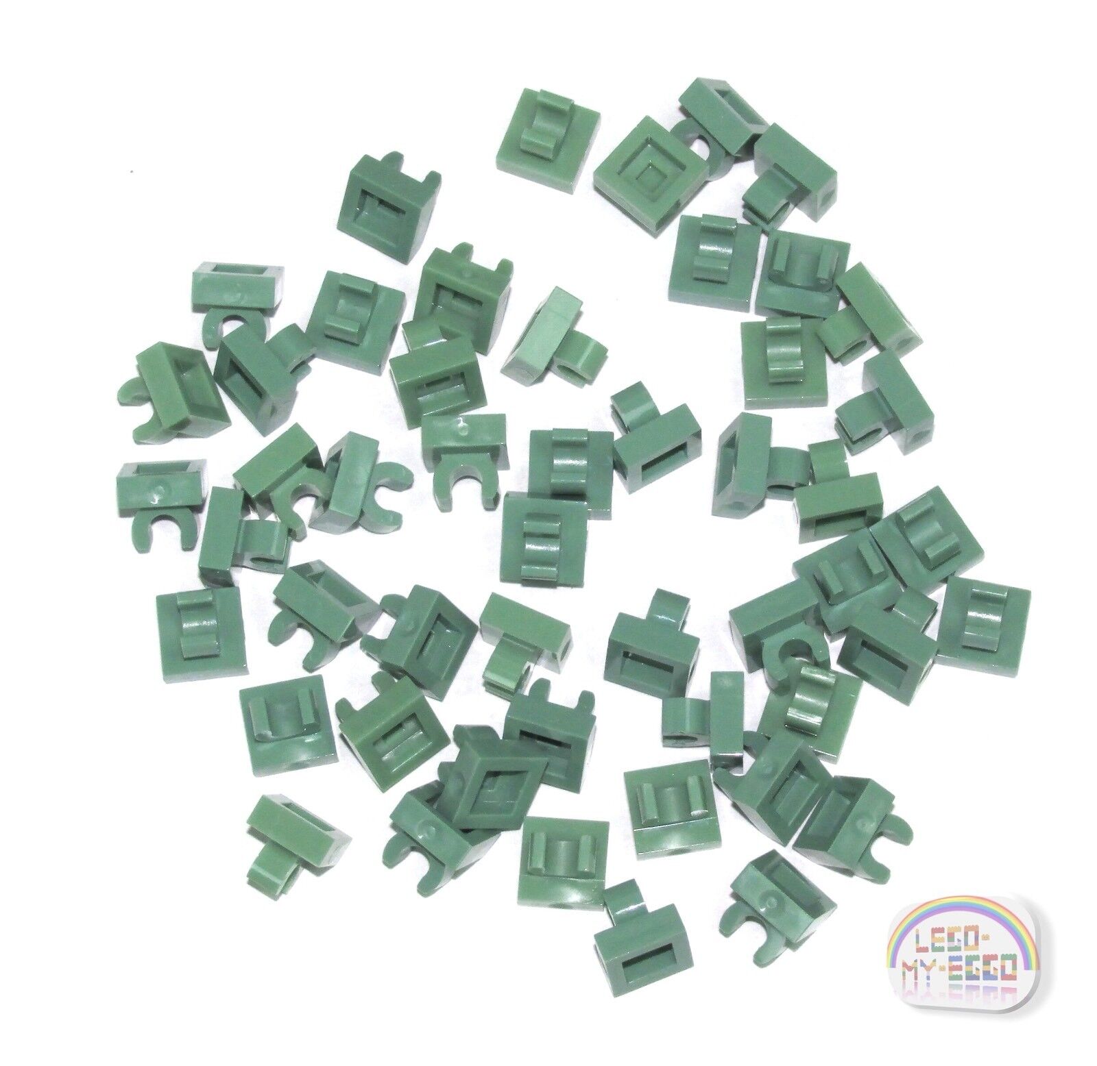 LEGO Classic - 50-pc 1x1 Tile w/ Horz Clip - Sand Green - New - (15712)
