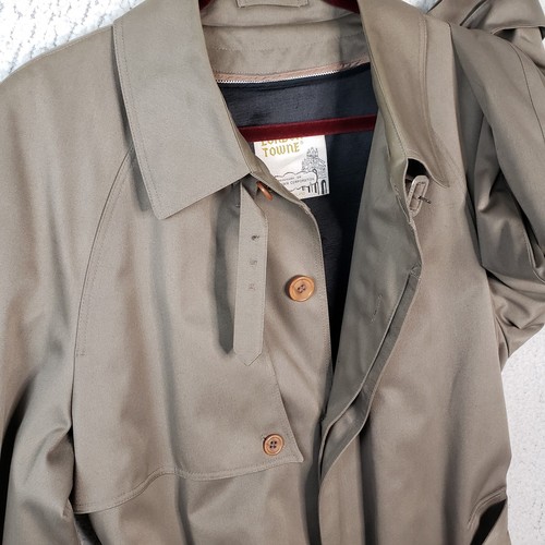 London Towne Trench Coat Mens 42 Khaki Plaid Lined Classiccore Rainwear - Picture 9 of 14