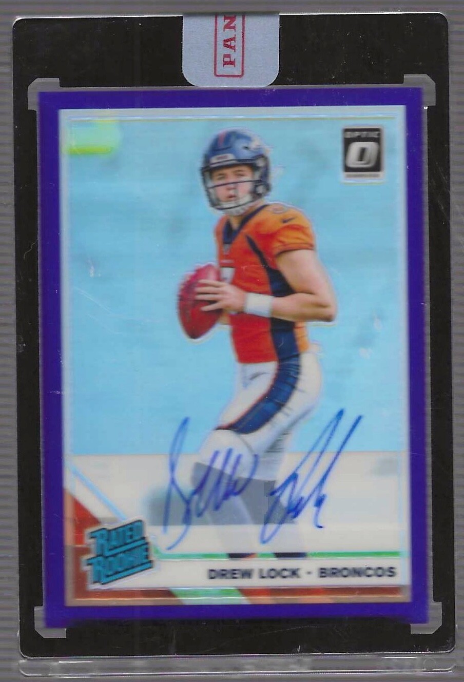 DREW LOCK 2019 PANINI DONRUSS OPTIC PURPLE HOLO RATED ROOKIE AUTO RC #D 22/35