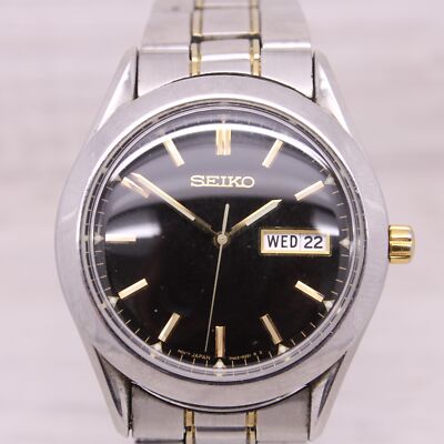 Seiko 43mm Stainless Steel Men's Quartz Black Dial Watch W/Date