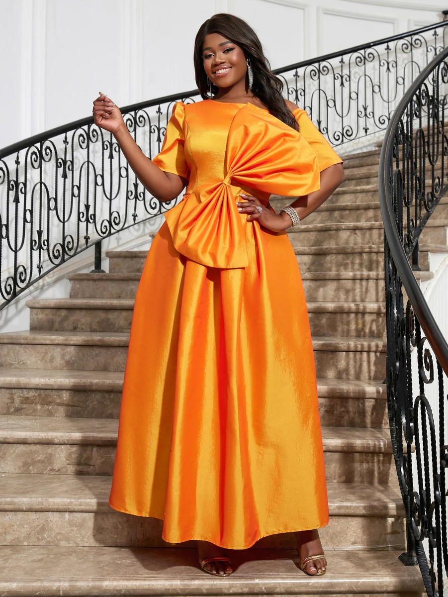 Women Short Sleeves One Shoulder A Line Ball Gown Large Bow Cocktail Prom  Dress | eBay