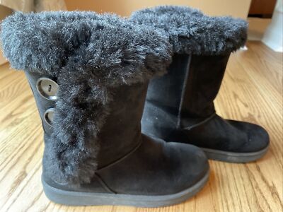 SO Girls Black Winter Faux Fur Boots, Size 3Y Youth, EUC!!