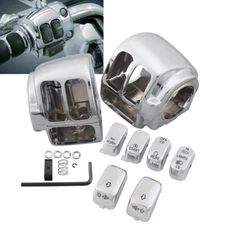 Aluminum Chrome Switch Housing Cover& 6x Button Caps Fit For Harley Dyna Softail