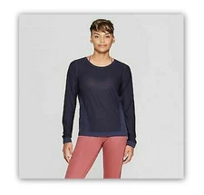 Champion C9 Navy athletic training long sleeve elastic banded bottom mesh shirt