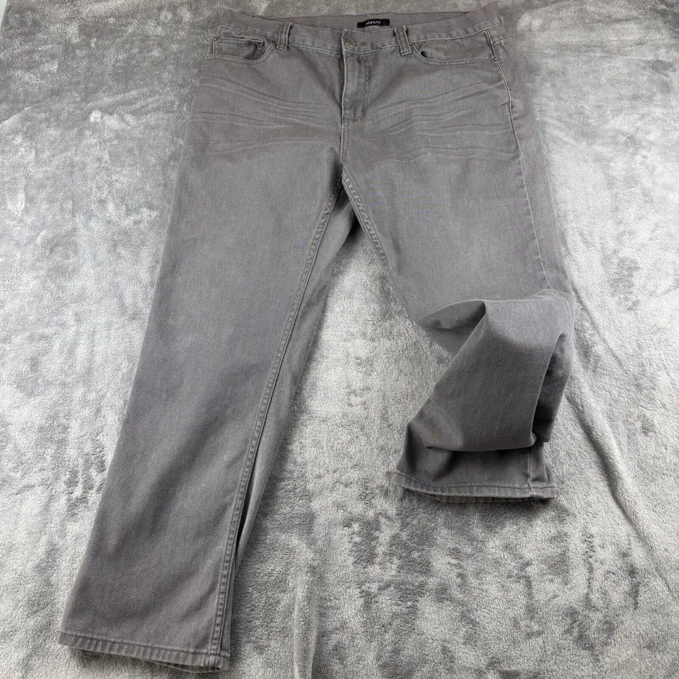 Jeans Alfani para hombre 36 X 30 gris denim 100 % algodón 5 bolsillos tiro medio pierna recta Foto 3 de 4