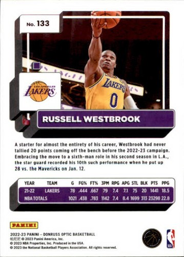 2022-23 Panini Donruss Optic Russell Westbrook #133 - Bild 2 von 2