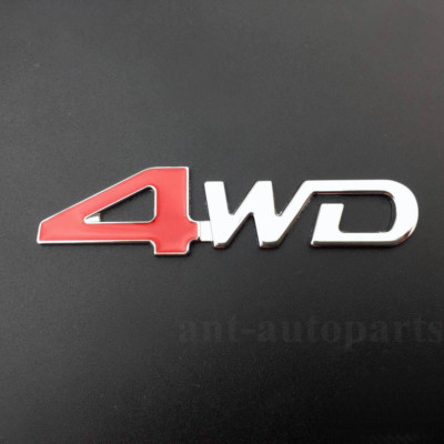 Chrome & Red 4WD 4x4 Metal Emblem Badge For Car Rear Trunk Or Tailgate