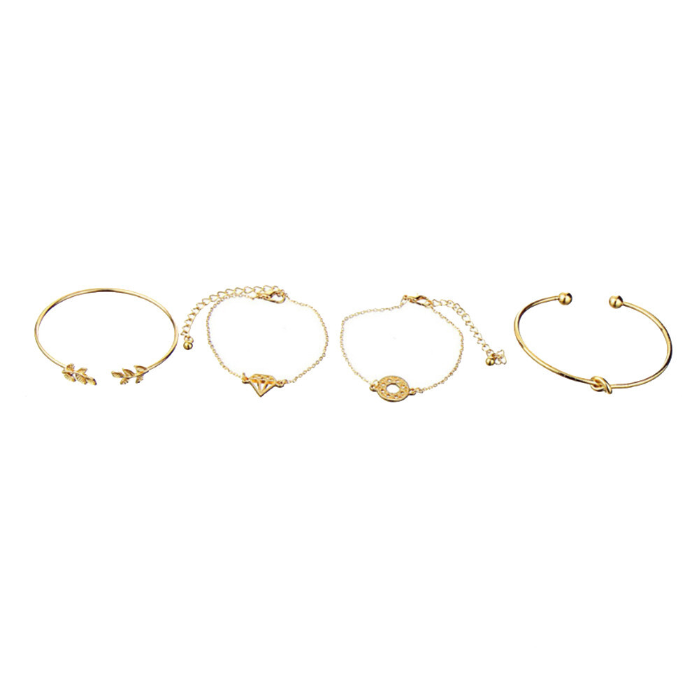 4Pcs Elegant Women's Crystal Rose Flower Bangle Cuff Bracelet Jewelry