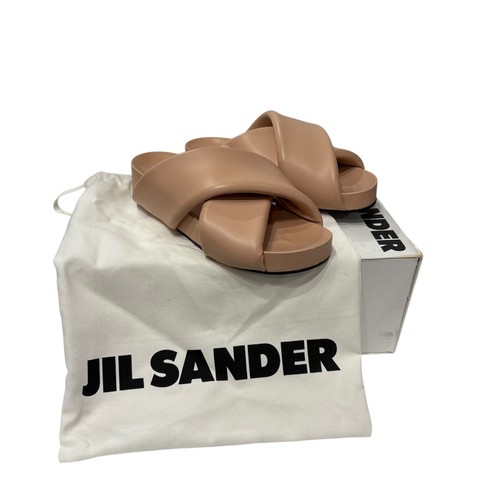 $590 Jil Sander Beige Cross Thick Strapped Slide on Sandals sz 8 EU 38