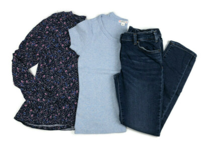 Crewcuts Girls Size 12 3 Piece Lot Pointelle Tee Peplum Top Jeans Back to School