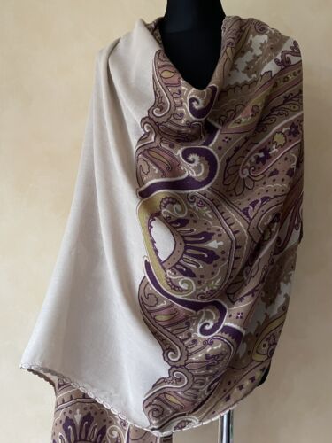 ETRO Raro Paisley Bufanda Estola Lana Seda Marfil Beige Marrón 83"x25" Mujer Italia - Imagen 2 de 18