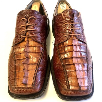 David Eden Luxurious Crocodile Head & Lizard Head Brown Leather Men\'s Shoes DAVID EDEN Genuine Alligator Crocodile & Lizard Brown Shoes  main image 3