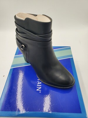 White Mountain 5.5 Women Teaser Block Heel Ankle Booties Size Black Smooth