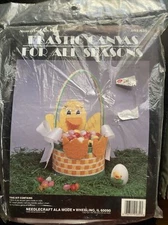 Vintage Yellow DUCK Plastic NEEDLEPOINT Kit EASTER Spring BASKET NIP
