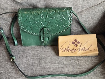 Patricia Nash Lanza Tooled Leather Sage Green Crossbody Bag - Adjustable Strap