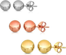 14K Solid Gold Ball Stud Earrings 3-Pair-Pack 3MM 4MM and 5MM - Choose a Color
