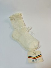 Vintage LE ROI Baby Bootie Socks 3-6 Months Knit Ruffle Bow Detail Cotton