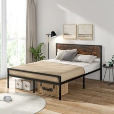 Rustic King Bed Frame Industrial Metal Platform Bed Headboard Footboard Unit