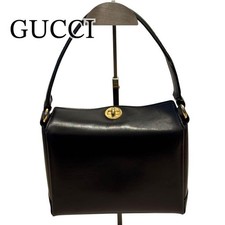 GUCCI Leather Handbag Vintage Formal Bag Black Classic Authentic Genuine