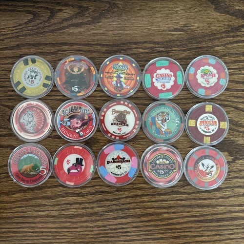 $5 Casino Chips From All Over The USA & Canada - Lot Of 15