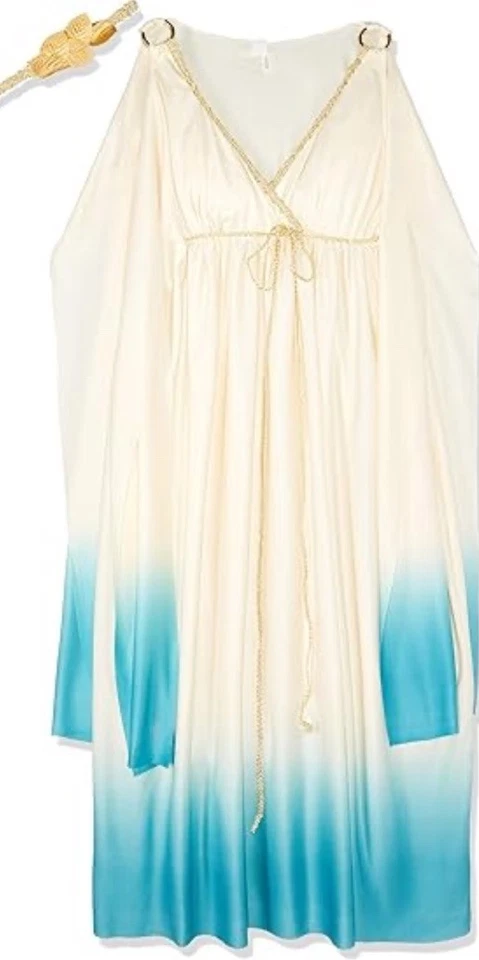 FATO COSPLAY DEUSA EGÍPCIA ROMANA HALLOWEEN AZUL CREME TAMANHO M/G CABEÇA DOURADA - Imagem 2 de 4