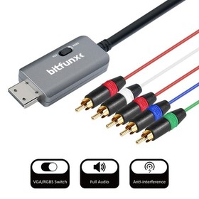 BITFUNX Dreamcast Component Cable Adapter - Supports RGBS/VGA to Black 