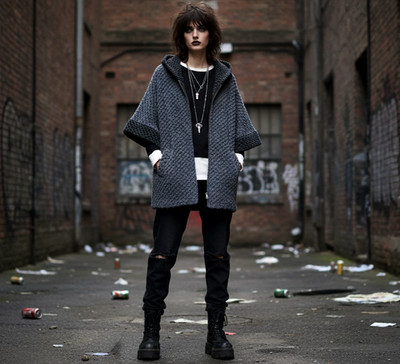 MADE IN ITALY Damen Jacke Over Bouclè Grunge Effekt Kapuze Kimono Ärmel U