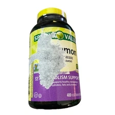 Spring Valley Cinnamon Capsules Metabolism Support Dietary 1000 mg 400ct 10/2028