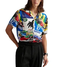 Polo Ralph Lauren Formula Racing Sz XL Classic Fit Prix Poster Woven Camp Shirt