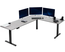 VIVO Gray / Black Electric 84" x 63" Corner Desk, L-Shaped Workstation