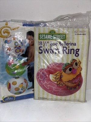 2004 Sesame Street Zoe Ballerina Swim Ring & Index Beach Ball New In Package