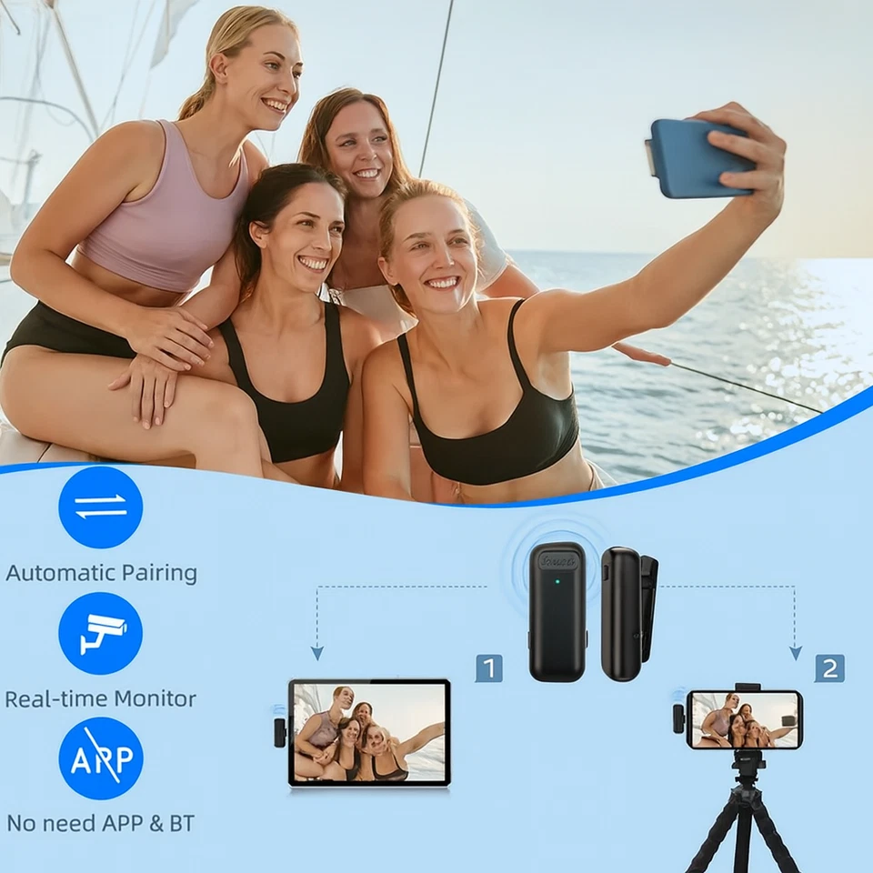 Bluetooth Wireless Lavalier Mikrofon Mini Ansteckmikrofon Handy-Live-Stream TON - Bild 2 von 4