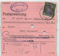 891536) SBZ Postanweisung mit AP 794 I aus Aue nach Schneeberg