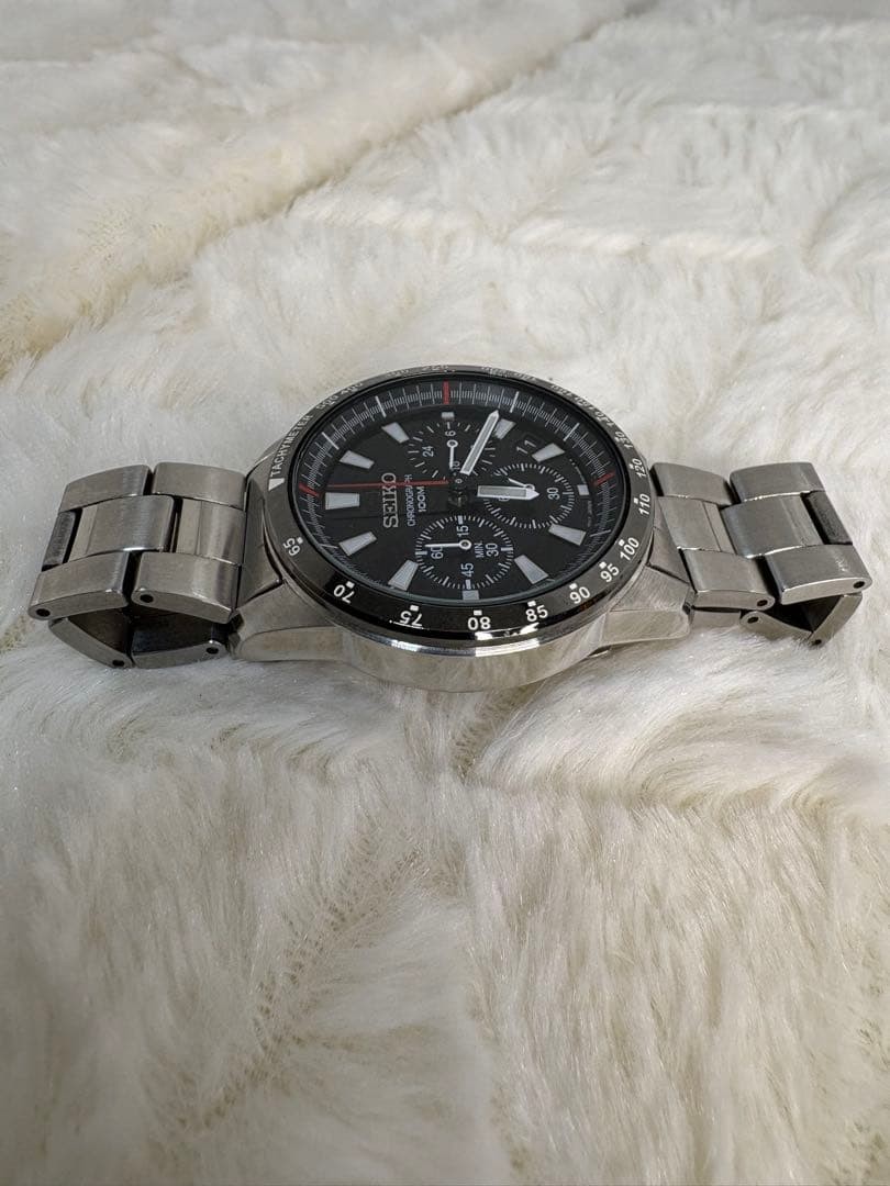 SEIKO SSB031 Chronograph Watch Timepiece Black Stainless Steel