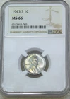 1943-S Lincoln Steel Cent NGC MS66 Frosty Luster in New Holder #L347Z