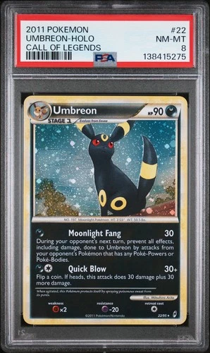 2011 POKEMON CALL OF LEGENDS #22 UMBREON-HOLO PSA 8