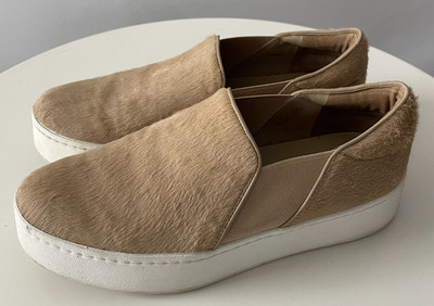 Vince Haircalf Slip On Sneakers Women 7M Beige Nude Pony Hair Leather Platform