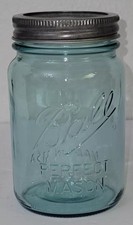 Ball Perfect Mason Jar Regular Mouth Aqua Glass 5.25" Tall ~Stamped Made In USA