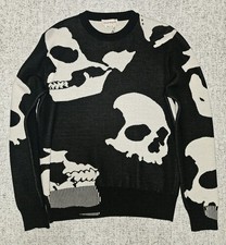 Alexander McQueen Skull Knit Wool Sweater Black  White Size S 